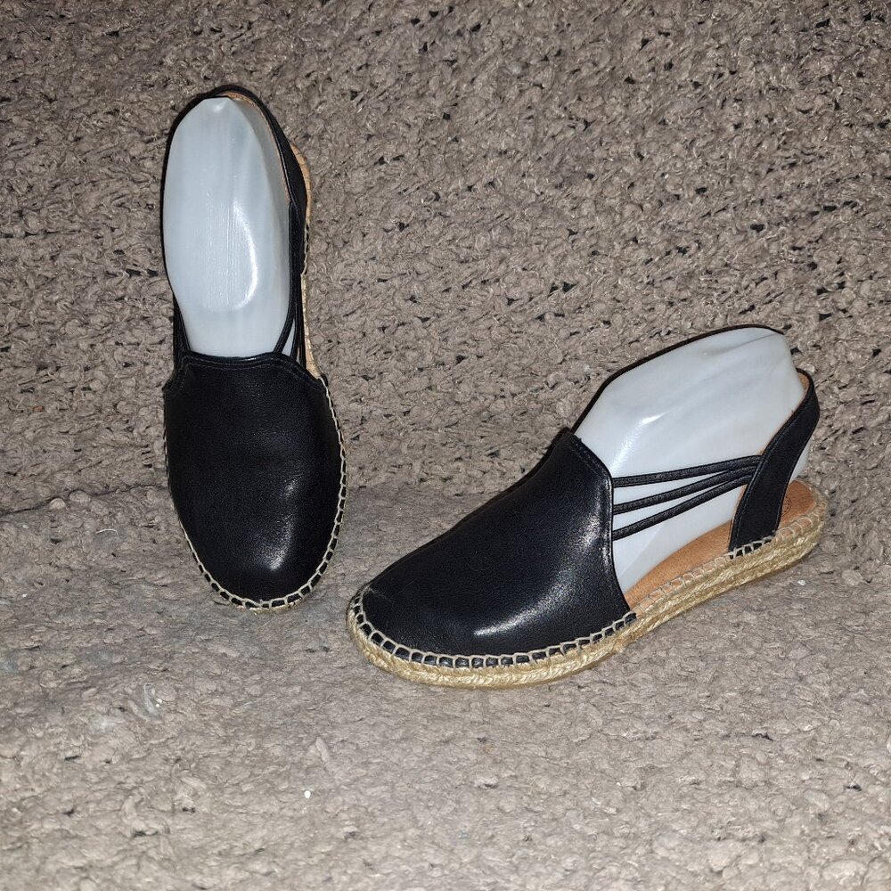 TONI PONS-Noelia-Black Leather Espadrilles-Size 38-Excellent